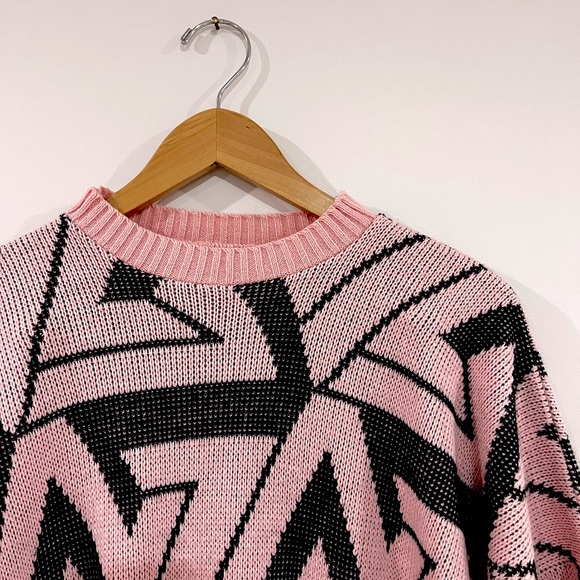 Vintage Pink Geometric Knit Sweater - Picture 2 of 3